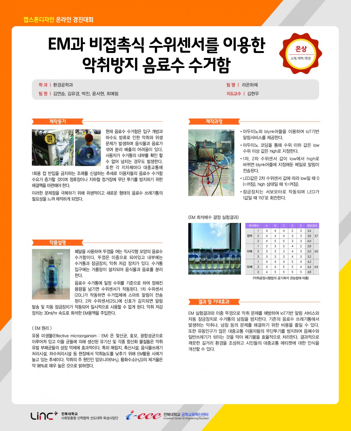 EM과 비접촉식 수위센서를 이용한 악취방지 음료수 수거함